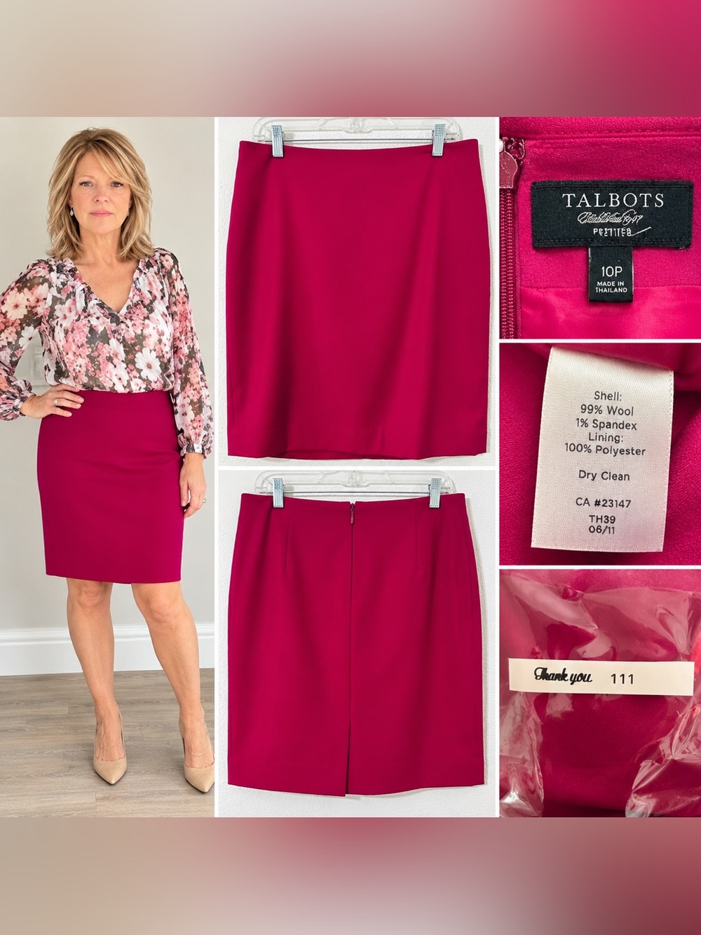 Talbots Petite 10P Wool Pencil Skirt – Rich Fuchsia